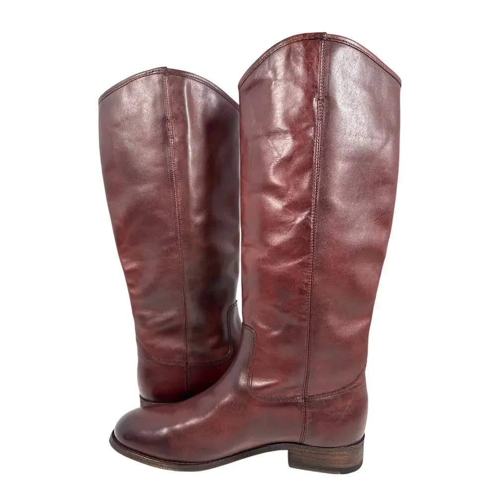 Frye Melissa ButtonTall Boots‎ Womens 8 Mahogany Vintage Leather Pull On